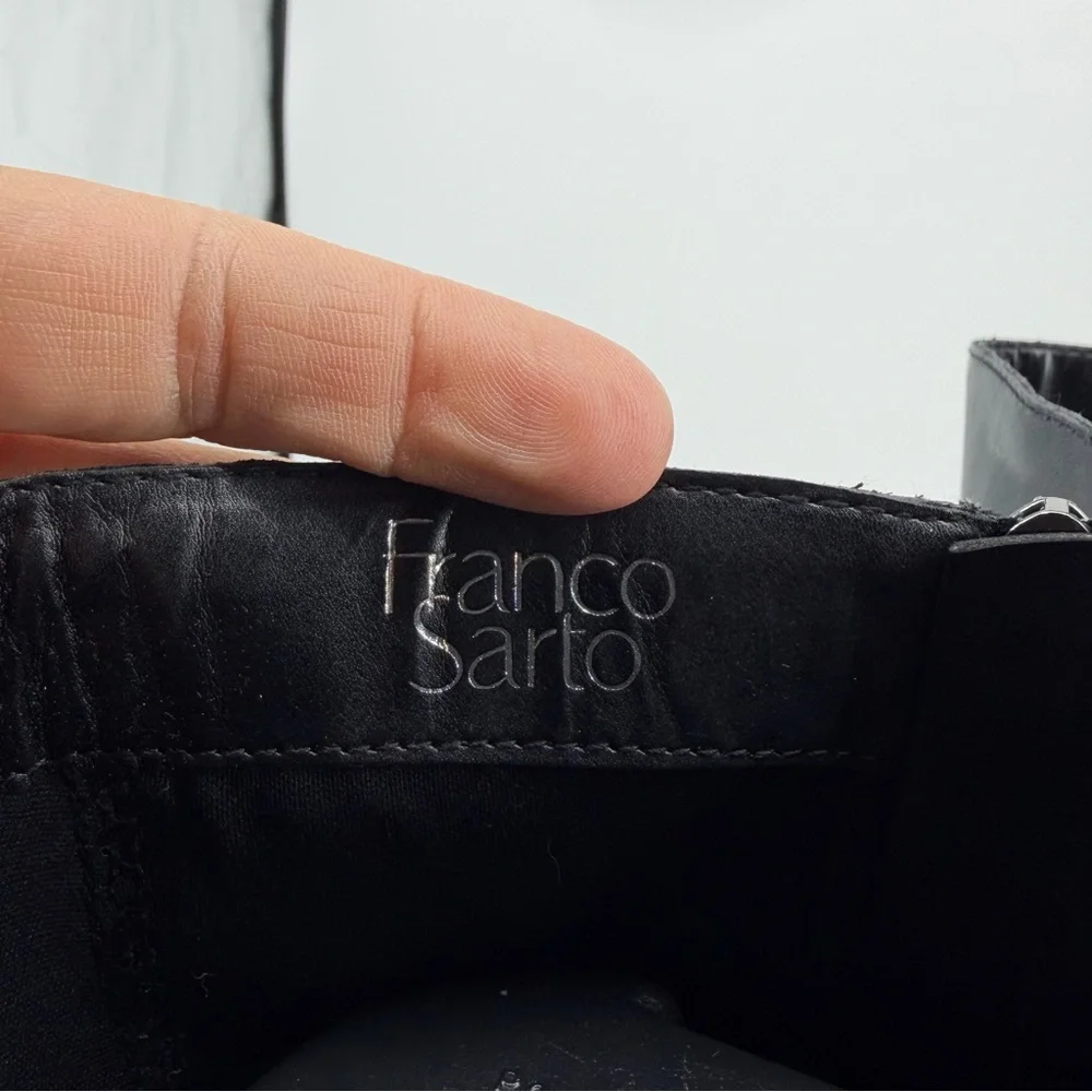 Franco Sarto Hadley Black Leather Tall Riding Boots Equestrian Flat Buckle 6‎